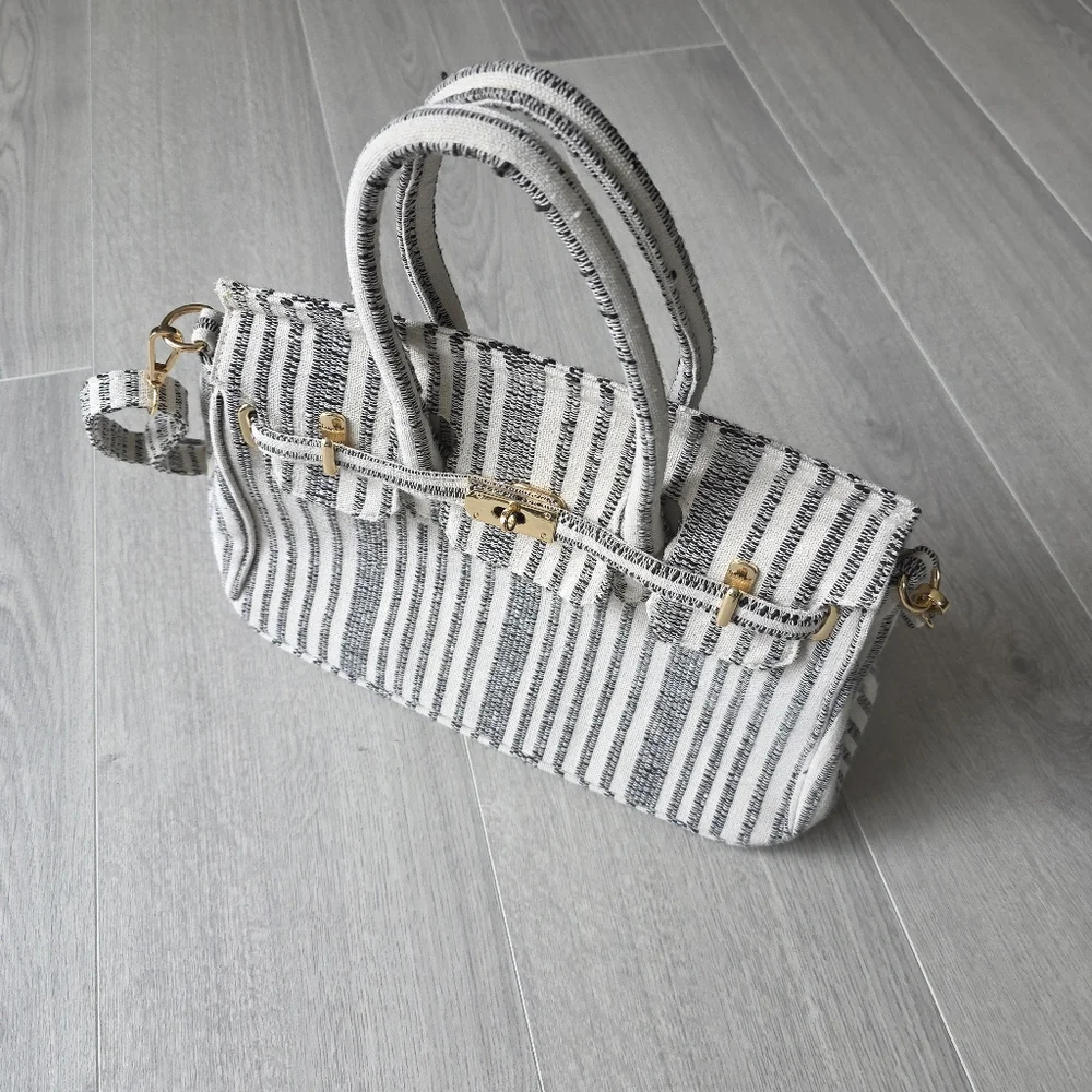 Striped Grey and White Bag - Picture 3 of 6